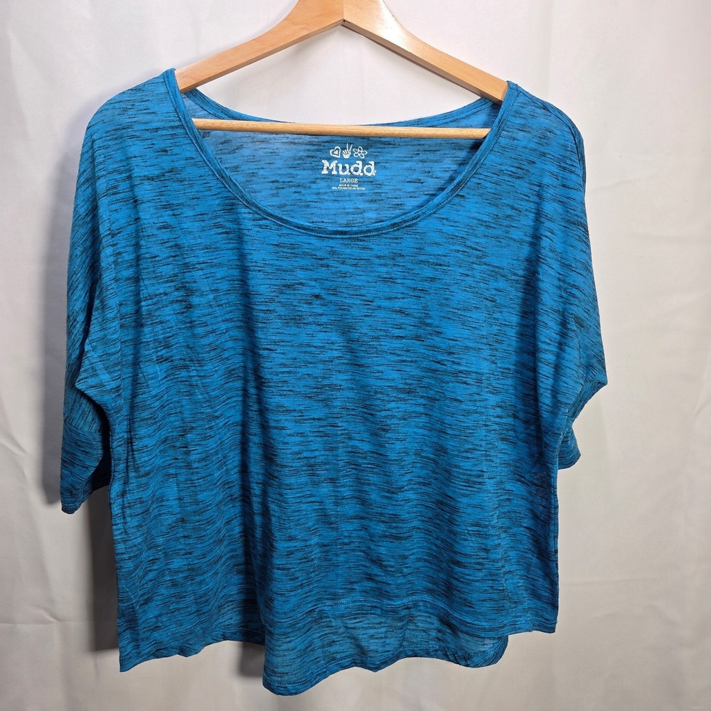 Mudd Women's Cropped Top Blue Round Neck Short Sleeve Large Boho